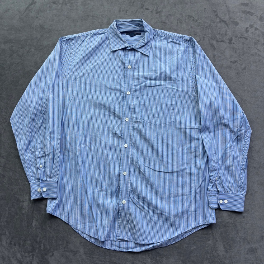 Banana Republic Mens Blue White Striped Button Down Shirt Large 16-16.5 L